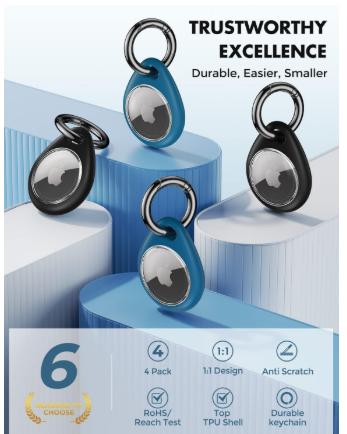 Airtag Holder Keychain, 4 Pack TPU Case for Apple Airtag 1 & 2